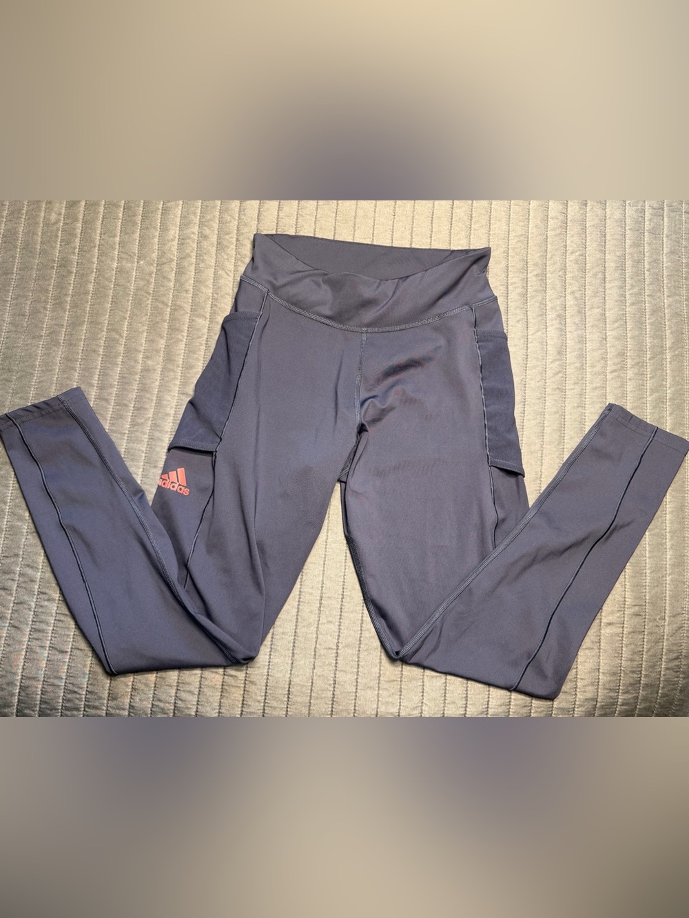 Women’s adidas blue/grey tennis Leggings with Coral Logo and Side 🎾 Pockets M